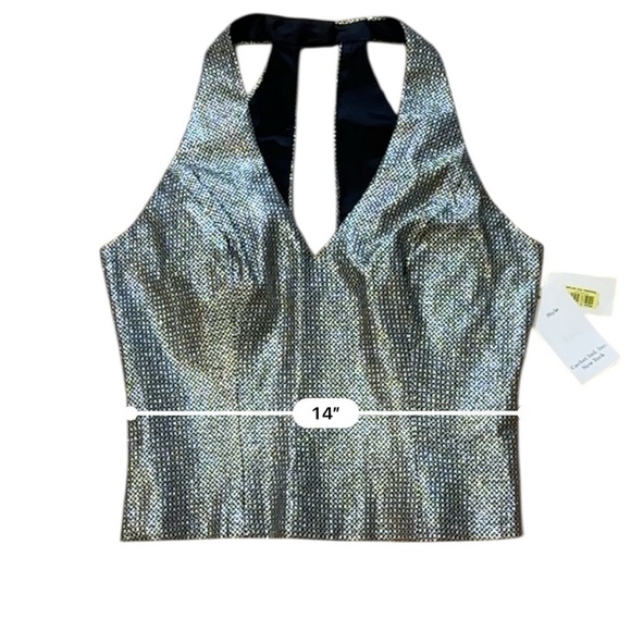 VTG Y2K Cachet Tailored Black Silver & Black Checkered Halter Top Size 6 NWT - Picture 11 of 12